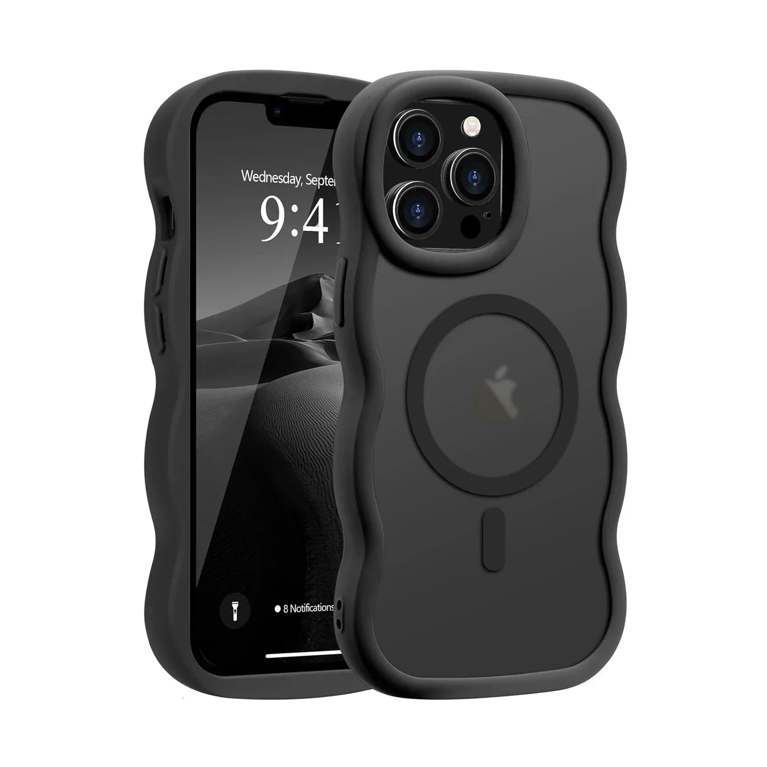 Luxury Wavy Frame Translucent Magnetic Shockproof Phone Case with Wireless Charging Capability