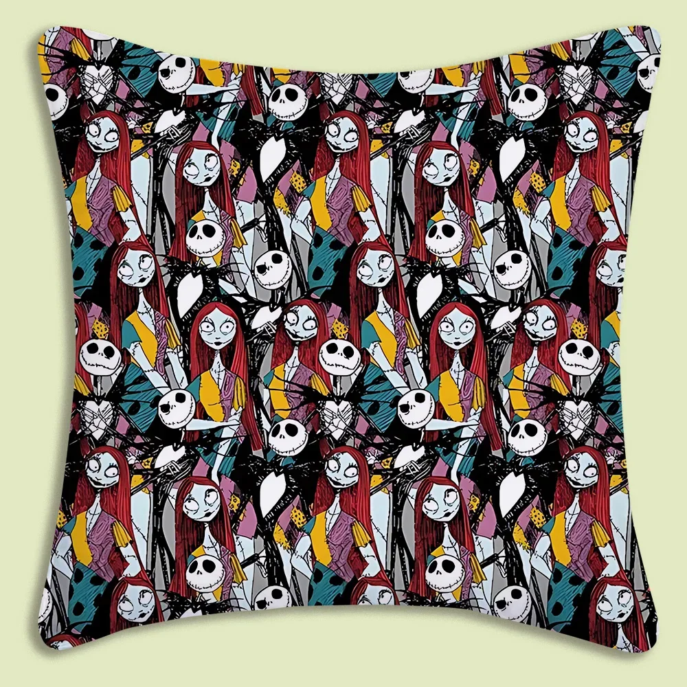 Halloween Skull Jack Sally Pillow Covers Cartoon Sofa Decorative Home Double-sided Printing Short Plush Cute Cushion Cover
