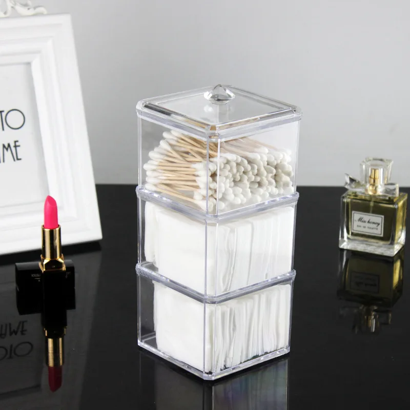 1/2/3 Transparent Cotton Swab Storage Box Makeup Organizer