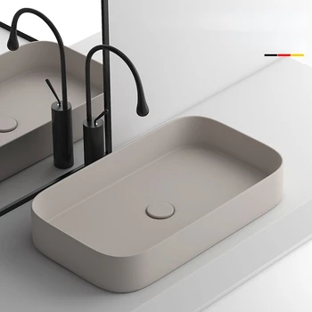 Nordic Simple อ่างล้างหน้าเซรามิคห้องน้ำครีบสีกากีแก้วชามเดี่ยวแชมพูอ่างล้างหน้า 1