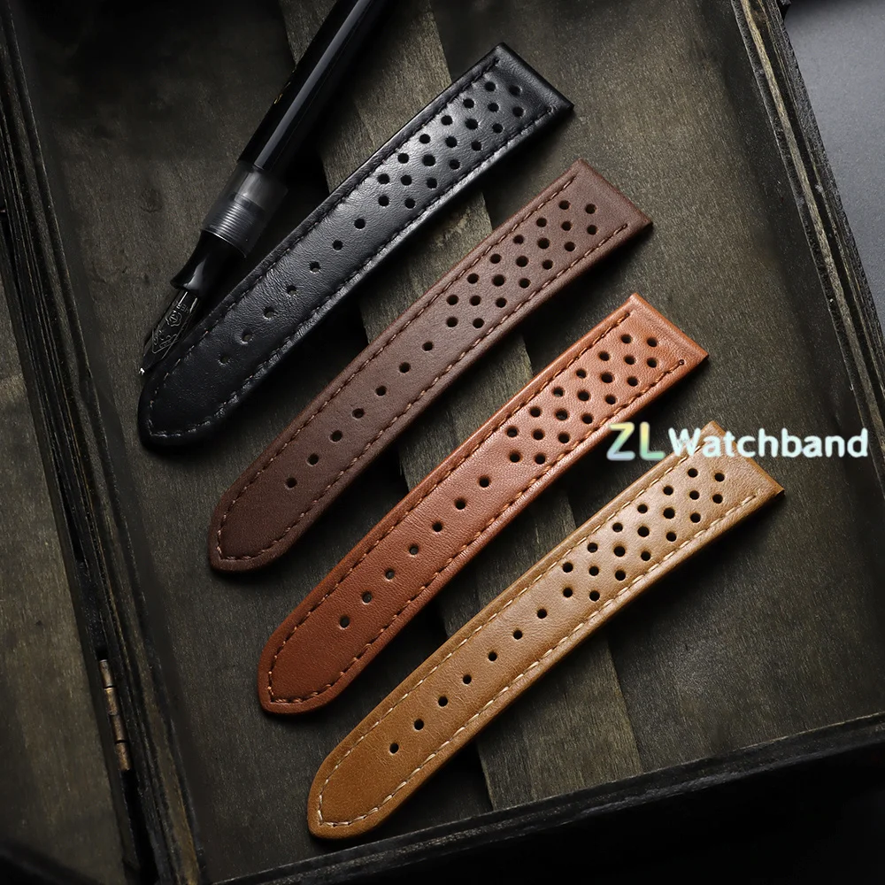 Premium Genuine Cowhide Leather Watch Band with Butterfly Buckle - Universal Breathable Bracelet