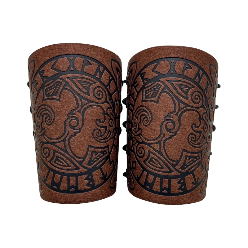 

Medieval Punk Vintage Wrist Guard for Men for Parties and Festivals Vintage PU Arm Protector Lace up Embossing Cuff