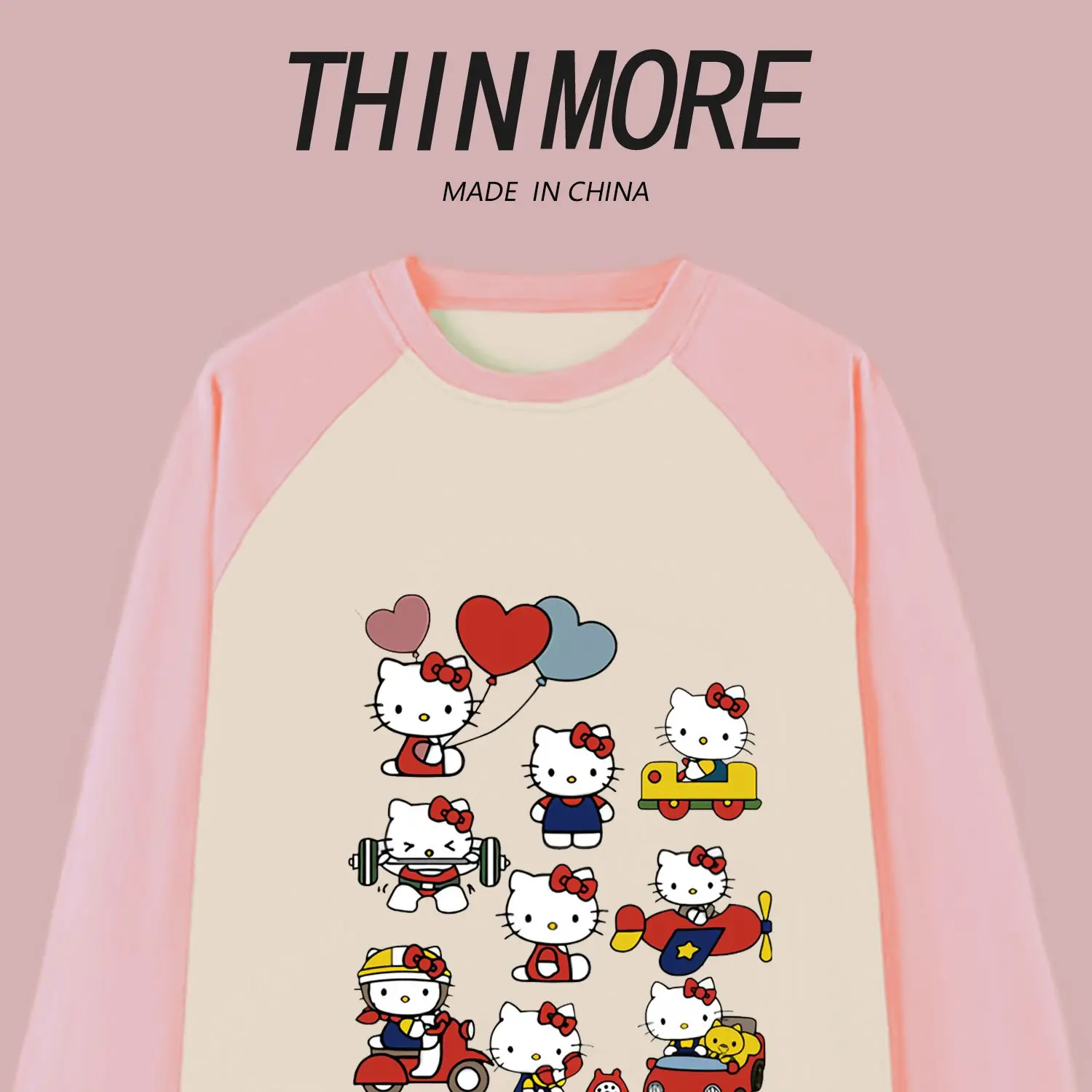 

Sanrio Kawaii Y2k Hello Kitty Long Sleeves Cute Cartoon Printed Cotton Long Sleeve Summer Girls Student Color Clash Sweatshirt