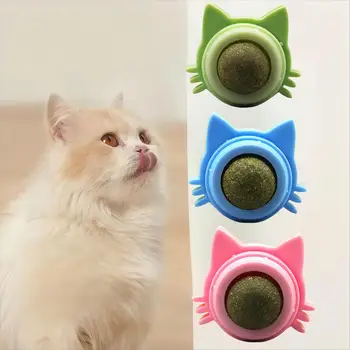 Pet Catnip Ball Toy Natural Mint Promotes Digestion Cat Grass Wall Sticker Ball Can Be Rotated Cat Lick Candy Snacks Kitten Toy 1