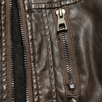 سترة جلدية سميكة للدراجات النارية للرجال ، معطف جلد صوف ، ركوب الدراجات النارية ، بالإضافة إلى المخمل ، دافئ للشتاء - Image 5