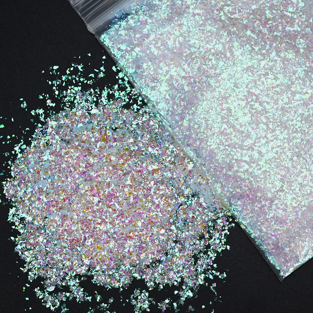 50g/bag White Iridescent Nail Glitter Sequins Transparent Irregular Aurora Paillette 3D Shell Flakes For Manicure Decoration nail glitter nail decoration nail decorations nail flakes