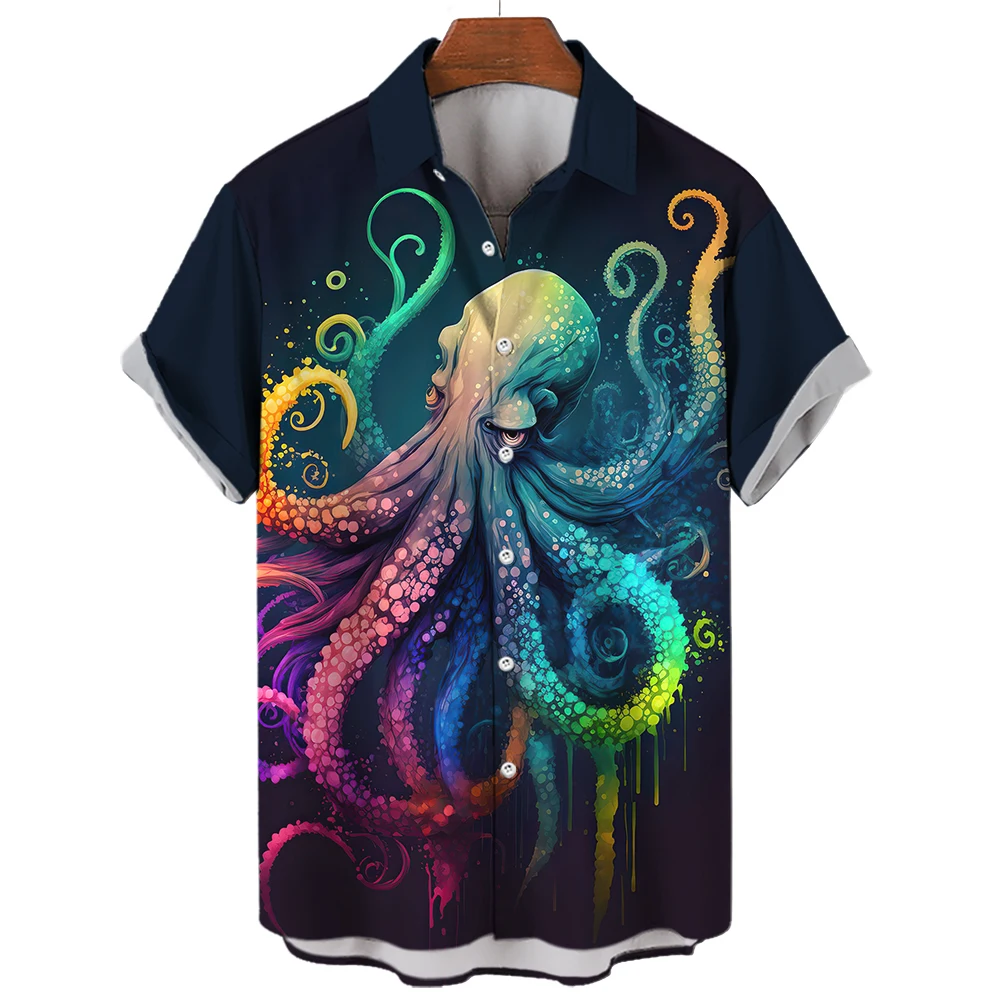 Hawaiian Shirts for Men Casual Tees Sea Life Pattern Short Sleeve Top Summer Fashion Shirt  Octopus Print T-Shirt Men's Clothing 2