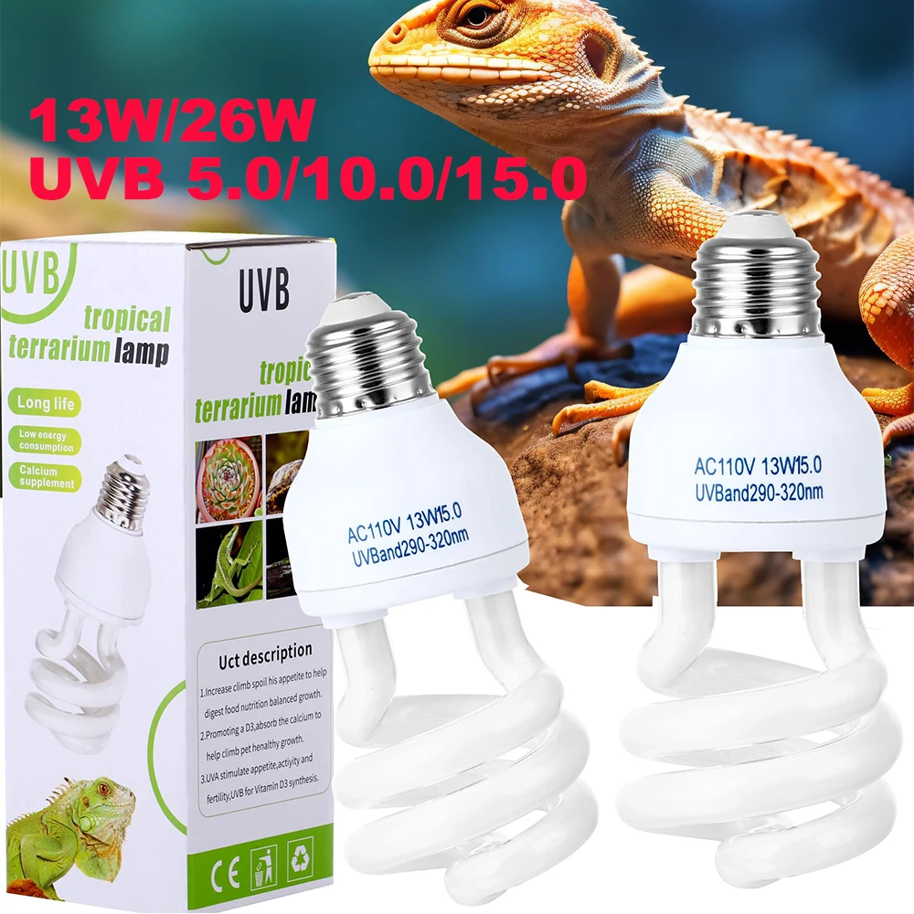 13W /26W Reptile UVA+UVB Lamp Bulb Turtle Basking UV Light Bulbs Heating Lamp Turtle Lizards breeding BoxTemperature Controller