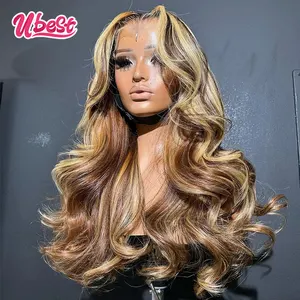 13x6 613 With Brown 27  Color Body Wave Lace Front Human Hair Wig 200% Brazilian Body Wave Transparen Lace Frontal Wig For Women