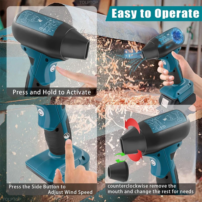 Jet Blower Portable Violent Turbo Fan For Makita/Dewalt/Milwaukee/Bosch 18V 20V Li-ion Battery 4-Speed  Wireless Handheld Fan 3
