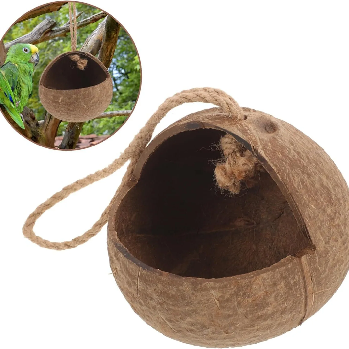 Natural Coconut Shell Bird's Nest Parrot's Nest Parrot's Breeding Swing Hammock Hanging Ring Parrot Toy Suspension Bridge