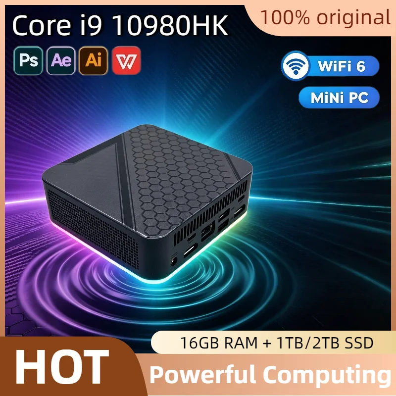 2026 Intel Core i9 10980HK Portable Mini PC 16GB DDR4 M.2 NVMe SSD Triple 4K WiFi6 Silent Cooling Office Home Desktop Pro Plus