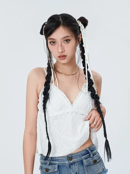 Women Camisole Sleeveless Tops V-neck Jacquard Frills Summer Vest for Party Club 5