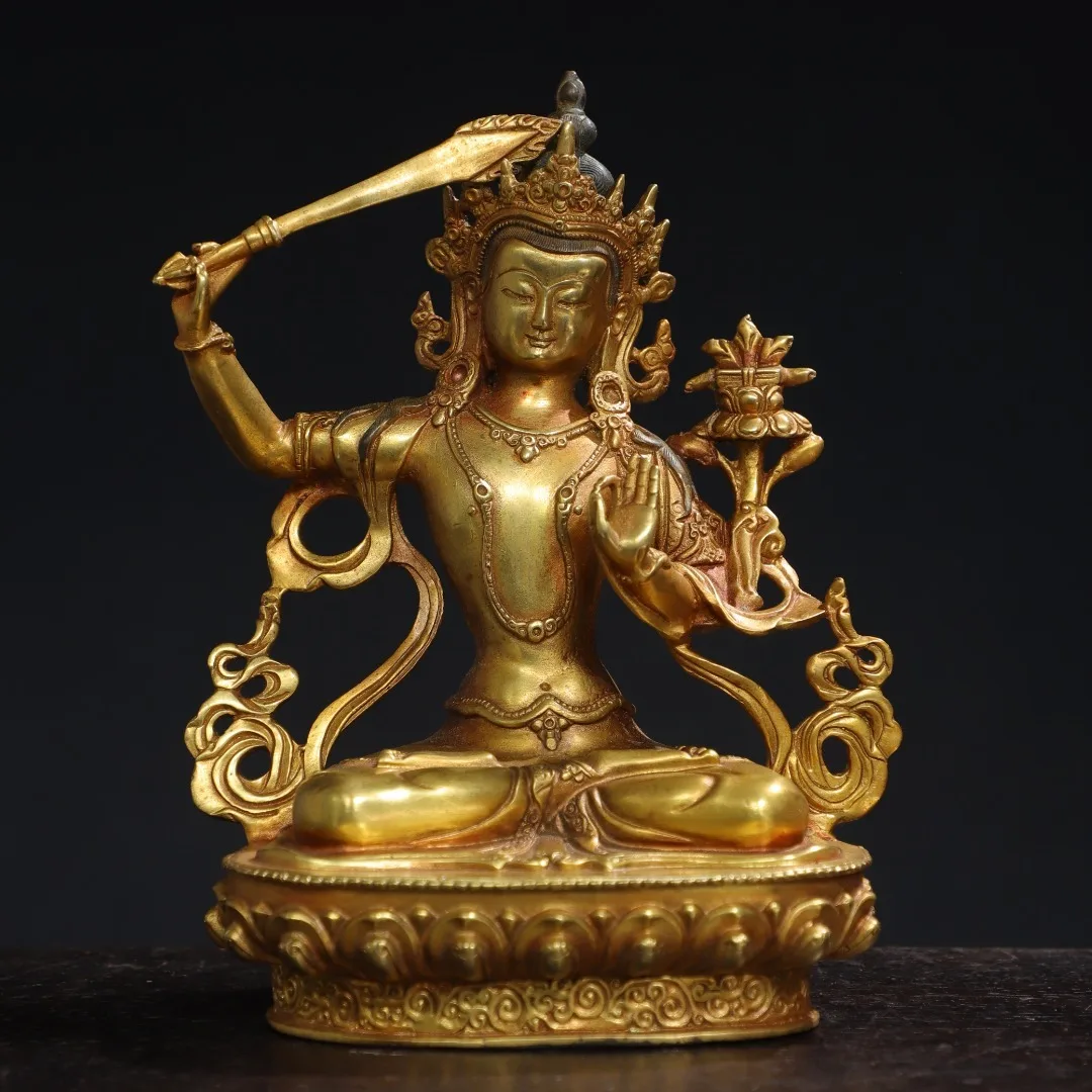 

21cm Tibetan Brass Buddha Manjushri Bodhisattva Guanyin Tara Sitting Statue Home Buddhist Hall Supplies