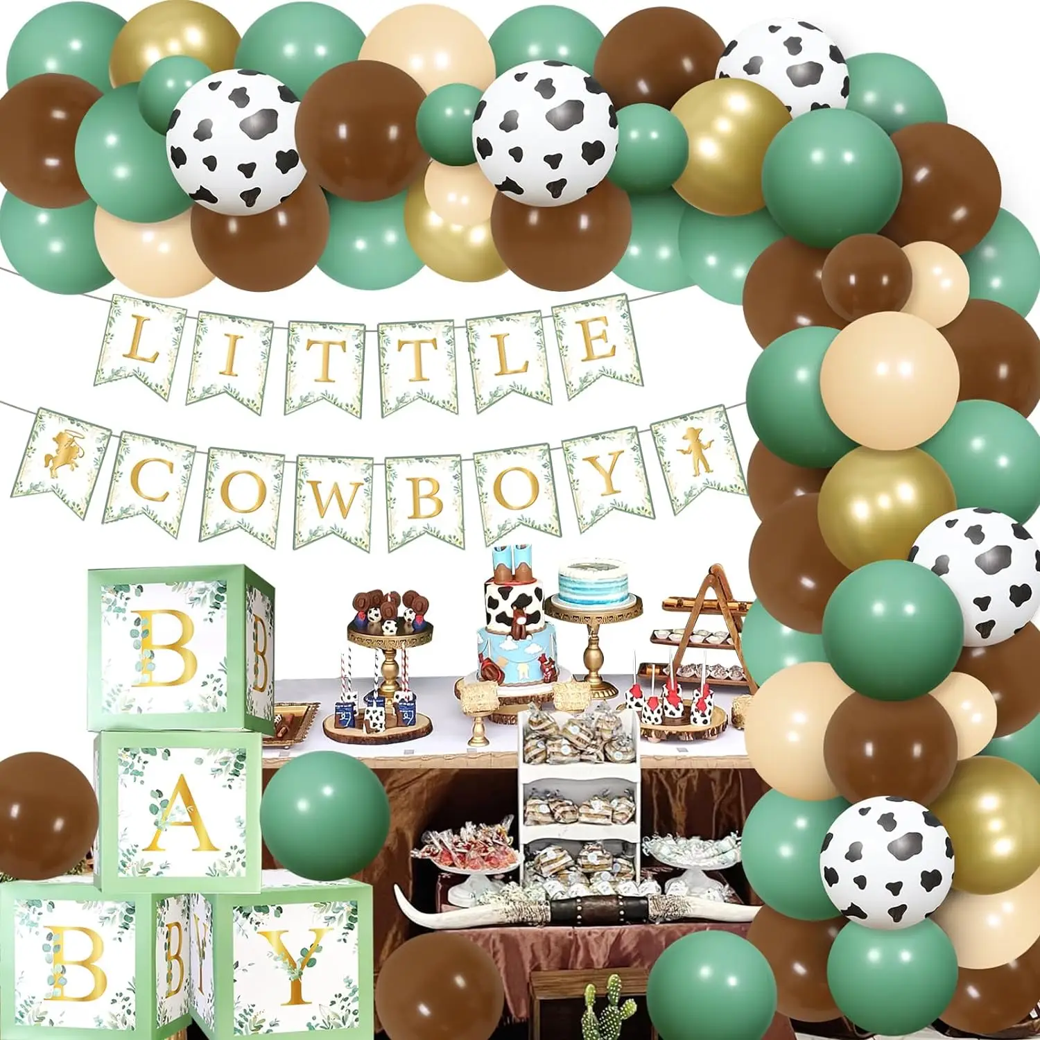 

Little Cowboy Western Baby Shower Decor Balloon Garland Arch Kit Baby Balloons Boxes Little Cowboy Banner for Girl Boy