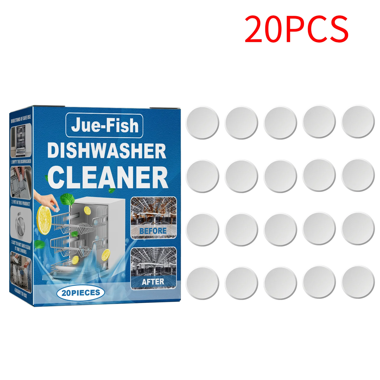 20/40/60 טבליות לניקוי כלים - ניקוי עמוק והסרת ריחות למדיח כלים מובנים / שולחניים - הסרת שומן ולימסקייל