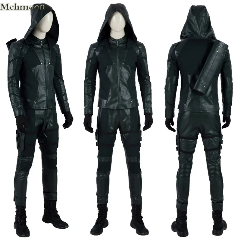 

Green Arrow Cosplay Costume Oliver Queen Outfit Full Set With Quiver Luxious Faux Leather Battle Suit for Halloween Any Size