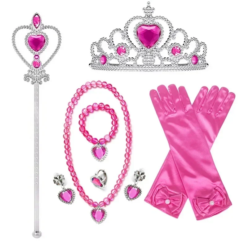Cosplay Accessories Children Jewelry Set Peach Wig For Girls Princess Cosplay Accessory Bowknot Gloves Crown Wand Neacklace Set Carnival Party Fancy Dress Up Accessories