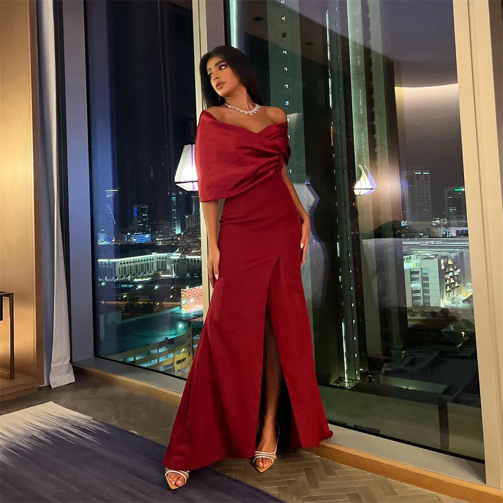 

MOBUYE 2024 Arab Dubai Off The Shoulder Prom Dress Split Ankle Length Evening Fashion Elegant Party Dress For Women