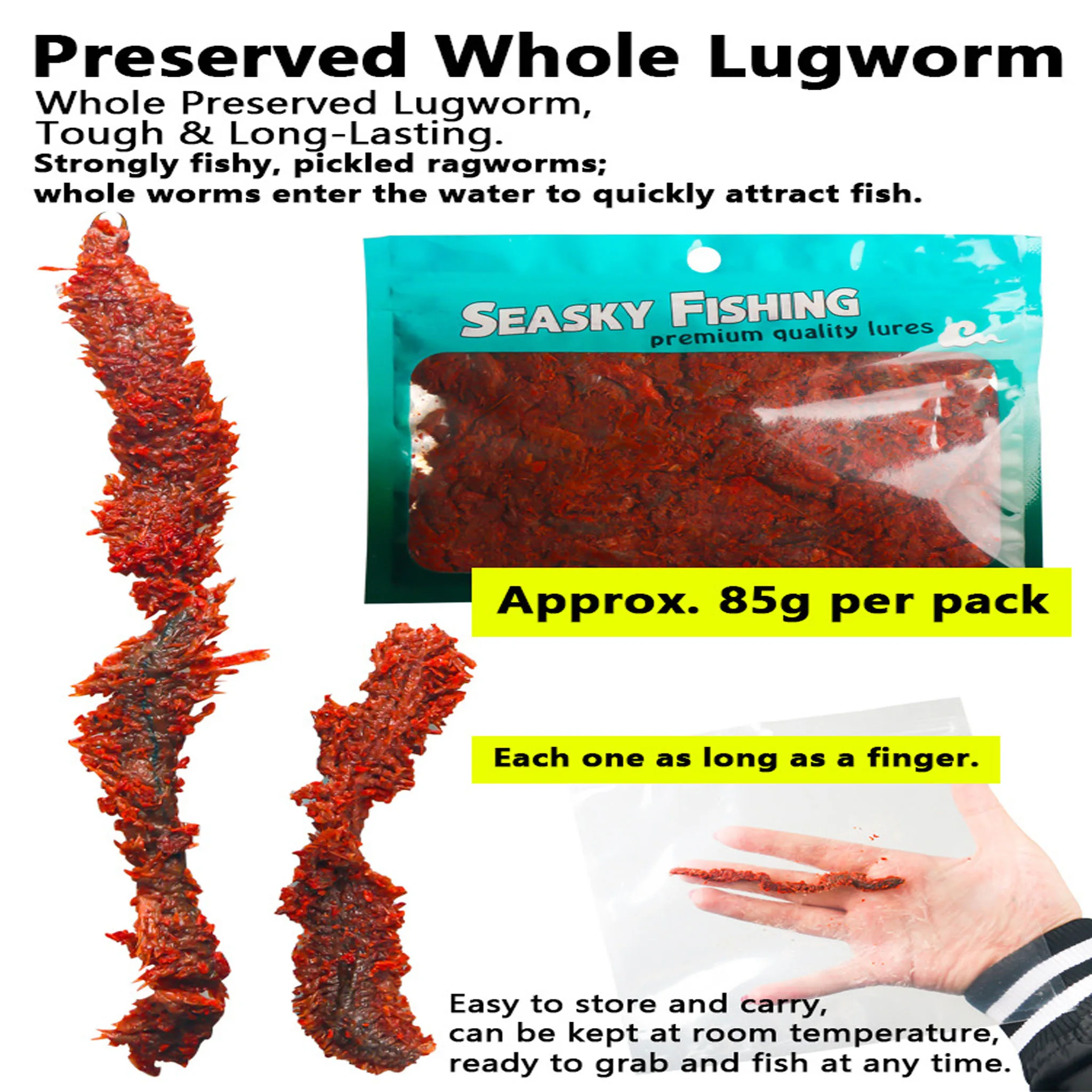 1pc Preserved Lugworm Bait 85g Silicone Marinated Finger-Length Worms Semi-Dried Ragworm Sandworm Bait Fishing Bait Accessories