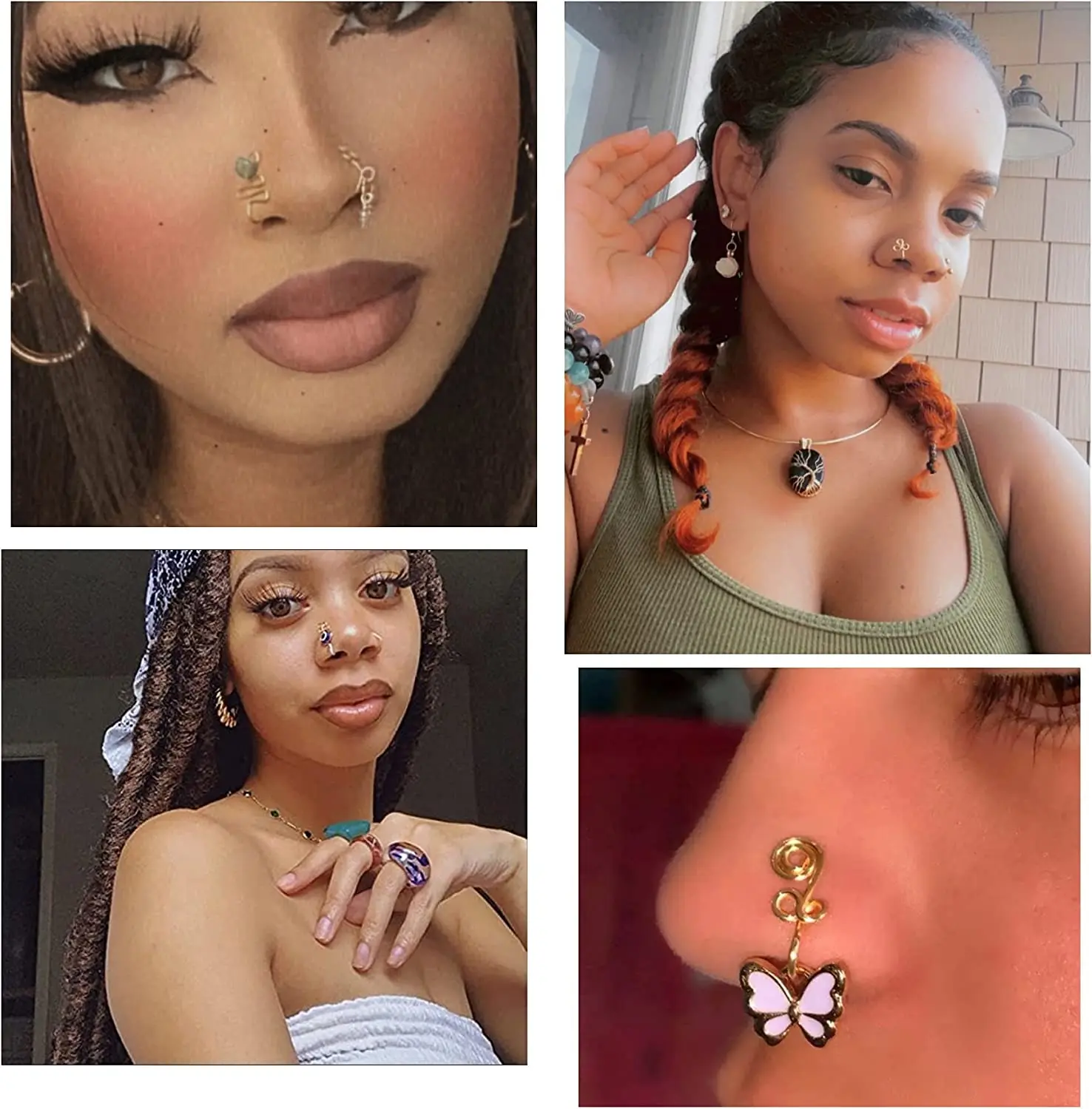 24PCS African Nose Cuffs for Women Multi-Style Faux Fake Nose Ring Non Piercing for Teen Girls Small Clip on Nose Ring Set