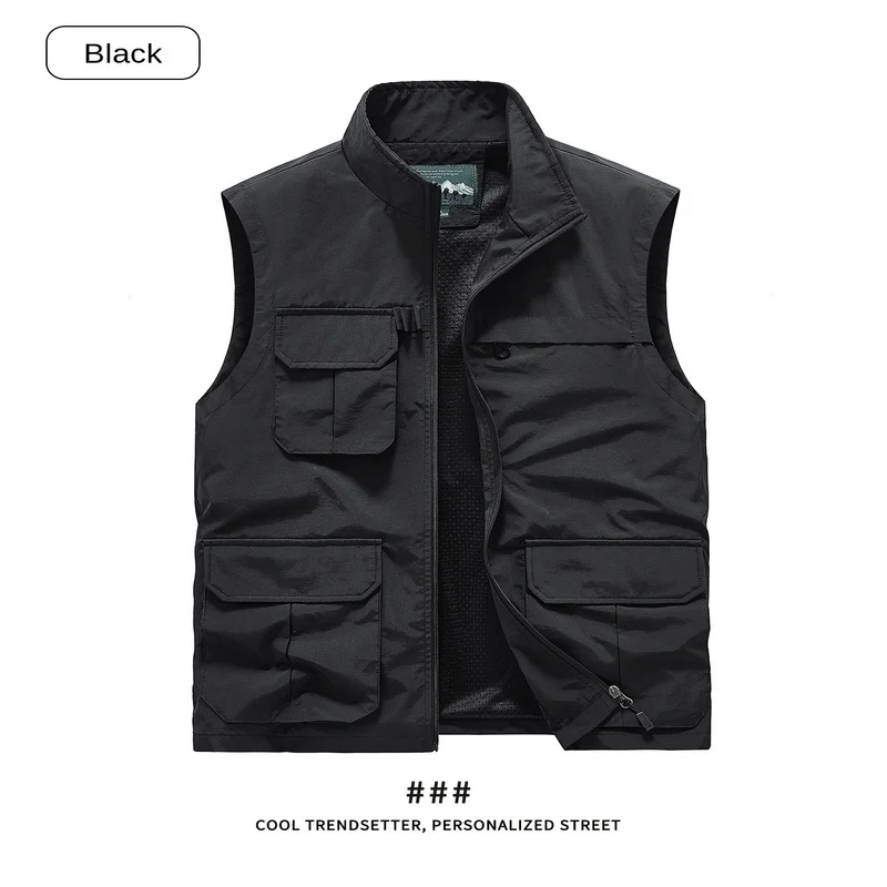 Big Size Men's Clothes Vest Work Spring Coat Summer Tactical Military Clothing Denim Mesh Hunting Pockets Camping Fishing MAN