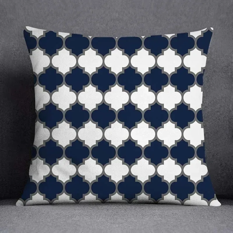 45x45CM Kissenbezug mit geometrischem Muster, Polyester, blau-grau, Sofakissen, Dekokissen, Heimdekoration, Kissenhülle – Detail 5