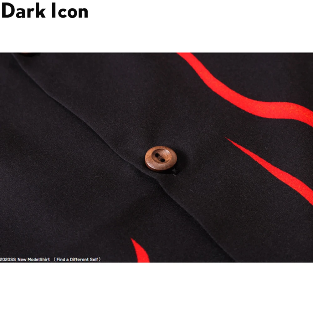 Dark Icon Flame Button Down Vintage Men's Shirts Summer Street Shirts for Man Holiday Beach button down shirt