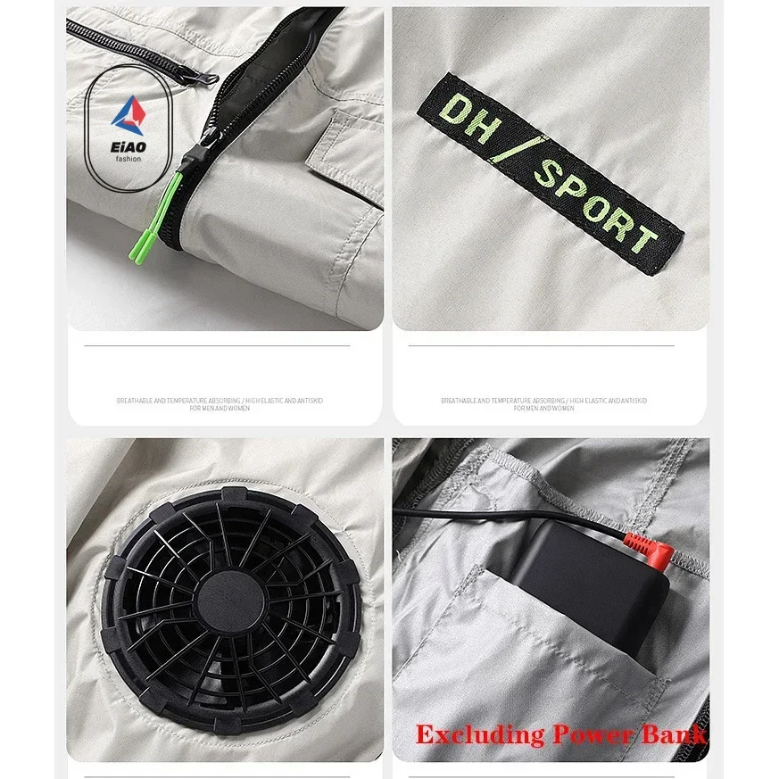 EiAO Summer Ice Vest Men's Fan Jacket USB Refrigeration Air Conditioning Clothing Outdoor Protection Fishing Work Short Sleeve