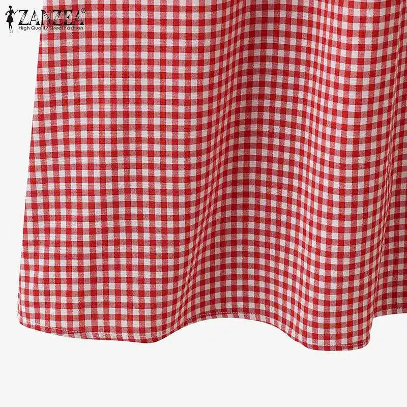 ZANZEA Vintage Karierte Midi Kleider Gingham Casual Hohe Taille Urlaub Lange Roben Ärmellose Täglichen Frauen Sommer A-line Vestidos – Detail 14