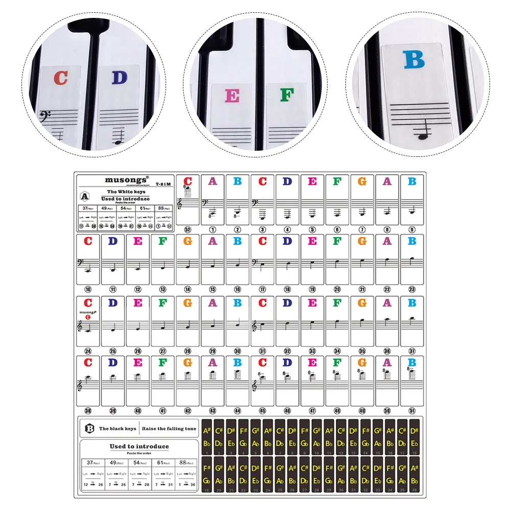 

1 Sheet Piano Stickers Key Keyboards Transparent and Removable Beginner Stickers