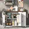 54.5"  Mobile Kitchen Island with Power Outlet, Drop Leaf, Spice Rack and Drawer - Rolling Kitchen Cart with Ample Storage 3