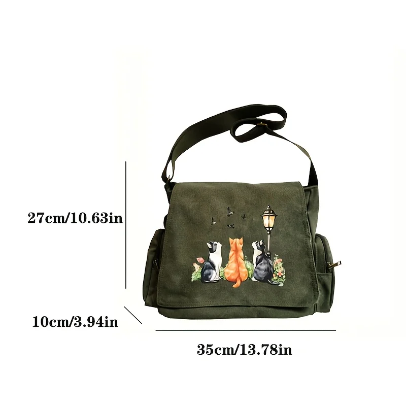 Fashion Women's Bag Multiple Pockets Canvas Shoulder Bag Cat Print Student's Book Bag Laptop Bag