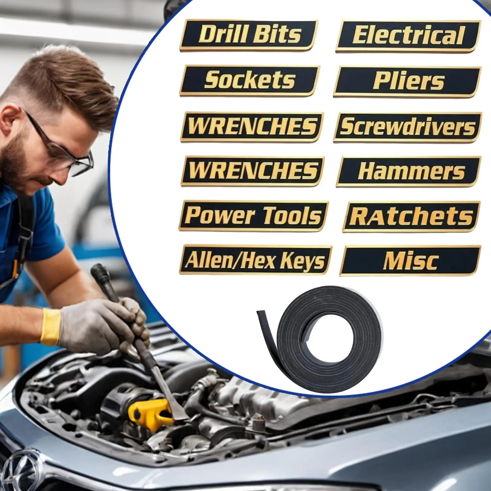 3D 프린트 공구함 서랍 라벨 재사용 가능한 태그 12개 자석 공구함 라벨 빠른 도구 식별 다용도