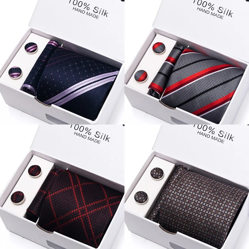 Neck Tie Mini Handkerchief Classic Style 65 Colors Silk Tie Handkerchief Cufflink Set Men Necktie Box Solid Color Sky Blue Fit Wedding Office Cravat