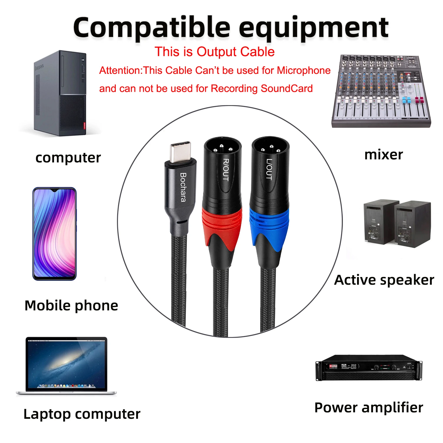 Bochara Premium Braided Dual XLR Male Audio Cable with Built-in Chipset and Enhanced Shielding