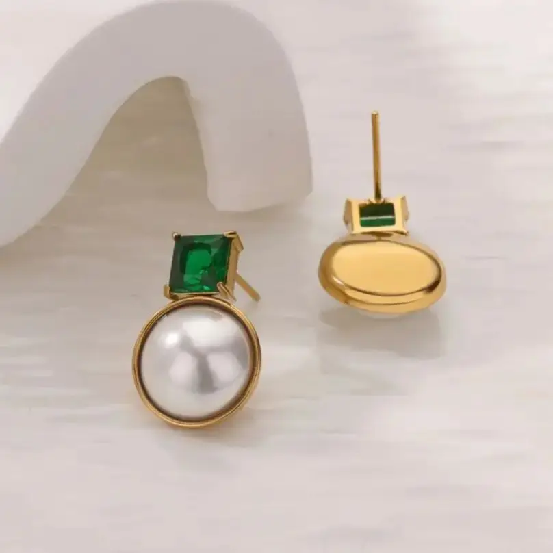 Zircon Pearl Artificial Round Earrings For Women