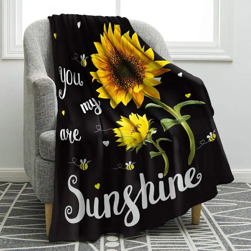 

Throw Blanket Black Print Cozy Lightweight Durable Bed Couch Blanket for Women Adults Gift - You are My Sunshine luxury blanket