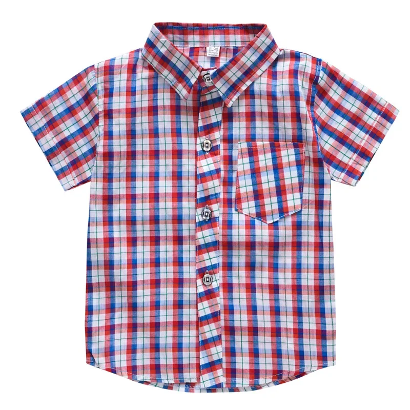 Summer Toddler Boys Shirts Kids Fashion Short Sleeve Shirts Cotton Plaid Print T-shirts Children Clothes Casual Tops