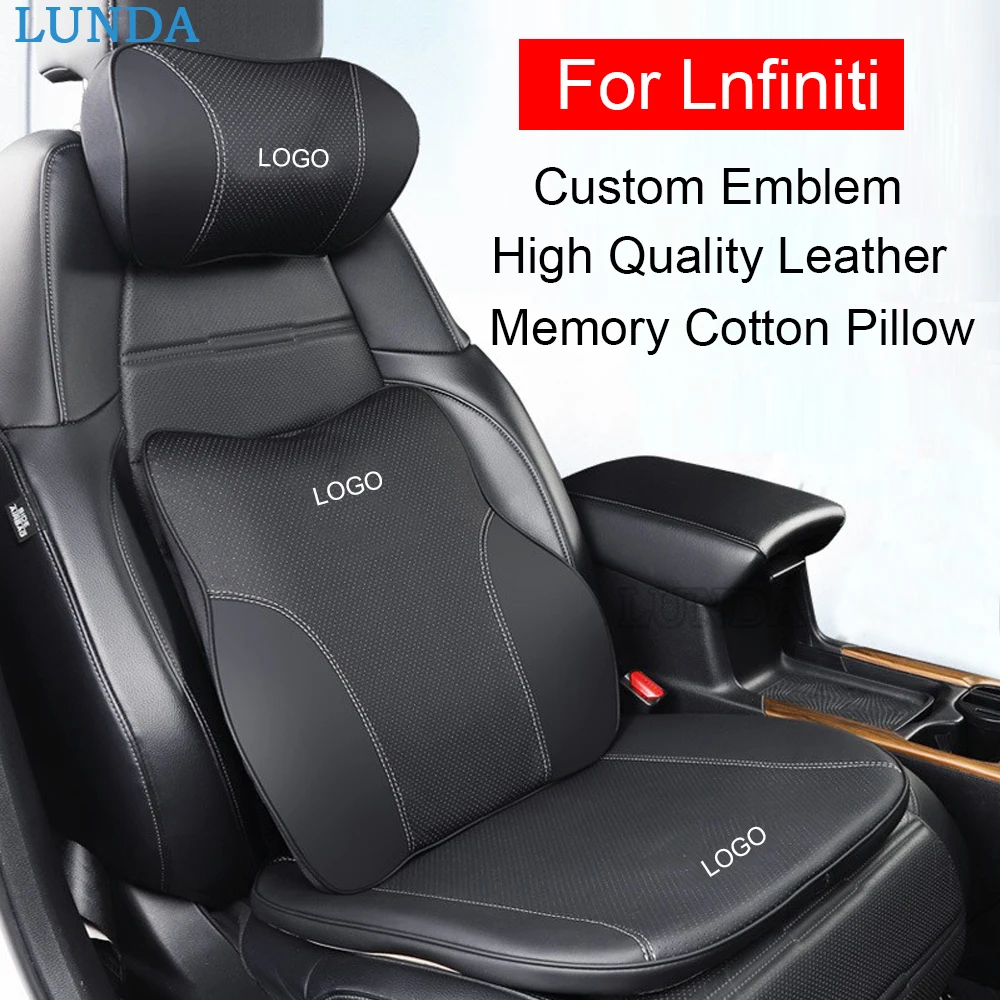 

High Quality Leather Car Neck Pillow Custom Emblem Headrest Lumbar Pillow For Lnfiniti G25 G35 G37 Q40 Q50 Q60 Q70 Q80 QX50 QX56