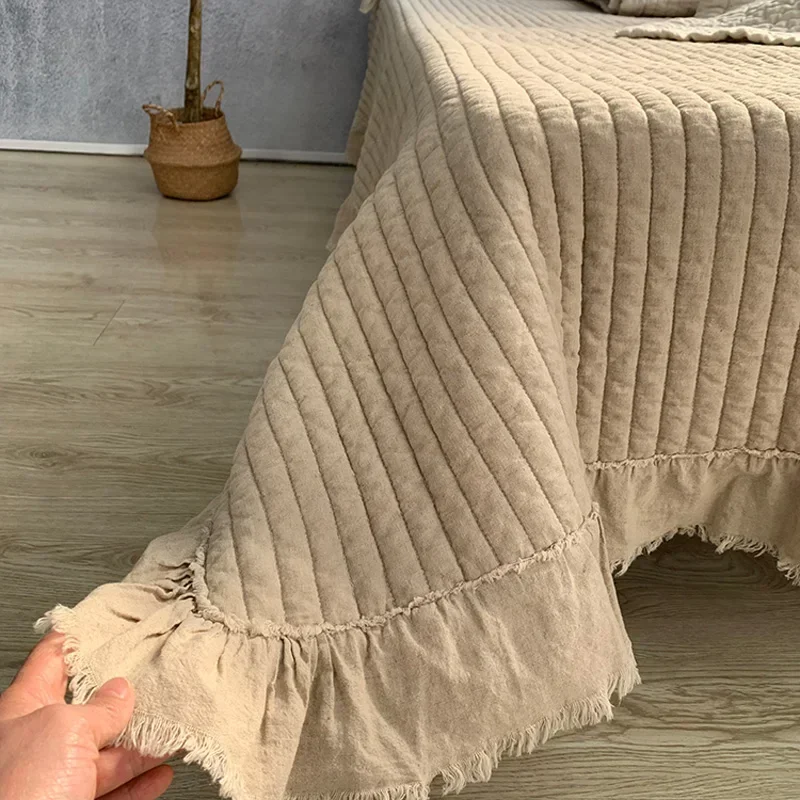 

New Arrival Cotton Linen Solid Beddings Quilt Luxurious Supersoft Bedspread Superior All Season Wicking Moisture Breathable &