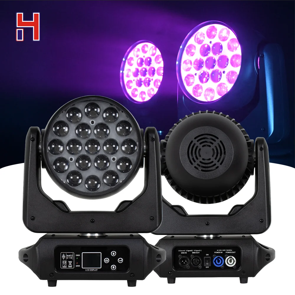 Led Moving Head Dj Lights 19*15W Lyre Zoom Wash Rotante Dmx Spot Lighting Rgbw Full Colors Beam Per Disco Party Bar Dance Floor