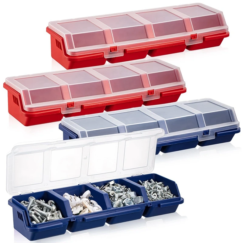 

4 PCS Screw Organizers And Storage Bins With Locks Hardware Organizer Box Blue & Red Plastic With Compartment Bolt Organizer