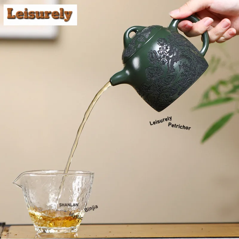 400ml Luxury Yixing Purple Clay Teapots Master Handmade Qin Quan Pot Raw Ore Green Mud Kettle Chinese Zisha Tea Set For Tea Gift