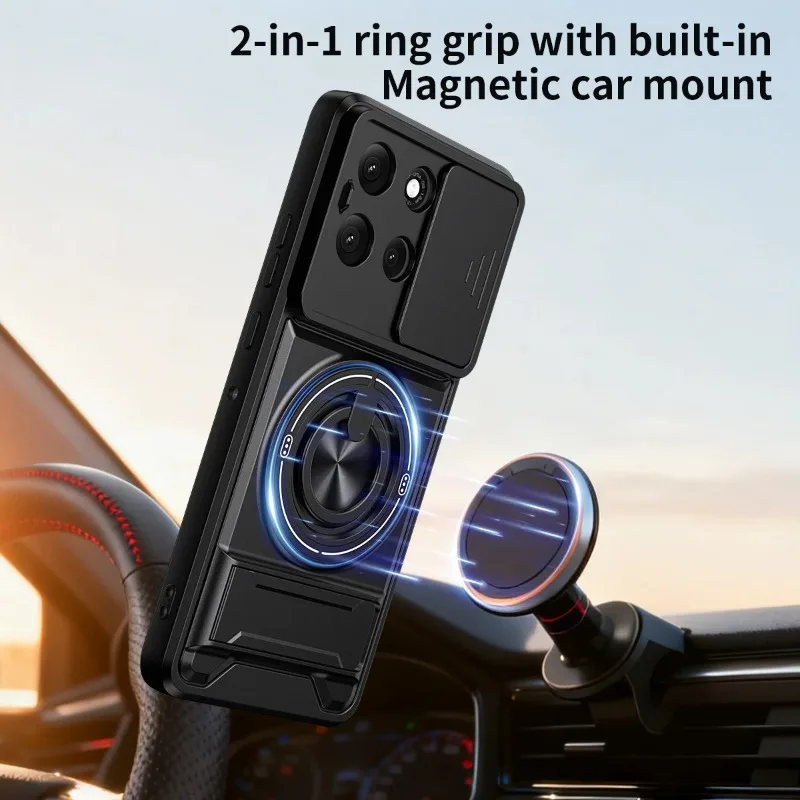 Magnetic Phone Case with Slide Camera Protection & Ring Stand Cover