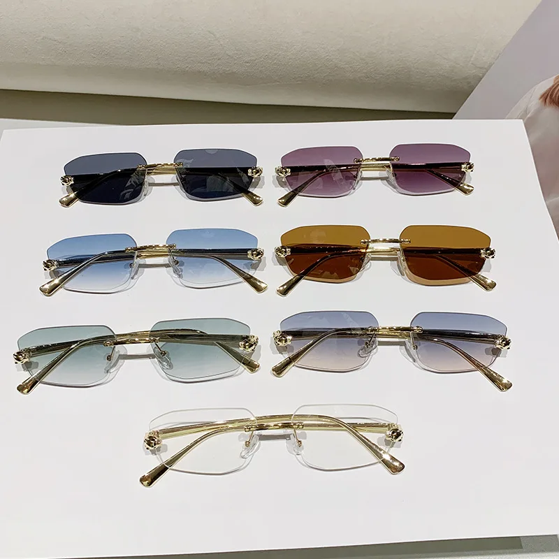 Classic Frameless Small Frame Fashion Sunglasses Metal Polygonal Cheetah Sunglasses High-End Luxury Retro Sunglasses Women UV400