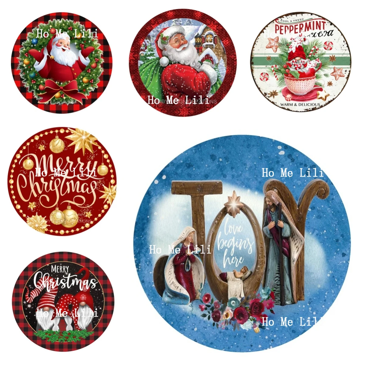 

Round Christmas Santa Wreaths With Metal Signs For Winter Home Wall Art Decoration