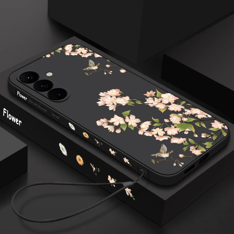 Pink Flower Pattern Phone Case with Soft Lanyard Cover