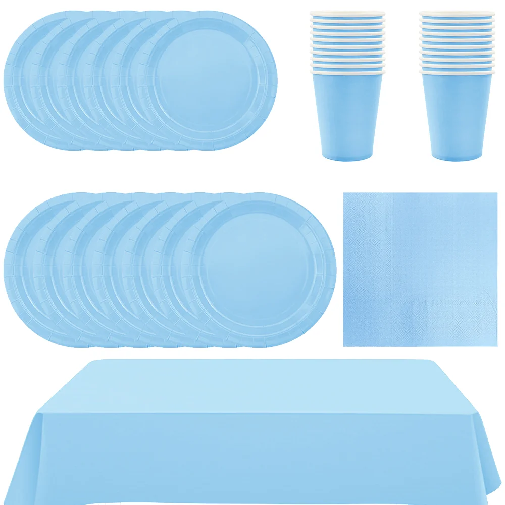 

Однотонные яркие синие наборы, украшения на день рождения для женской одноразовой посуды, бумажные салфетки, чашки, тарелки, скатерти, товары для одежды