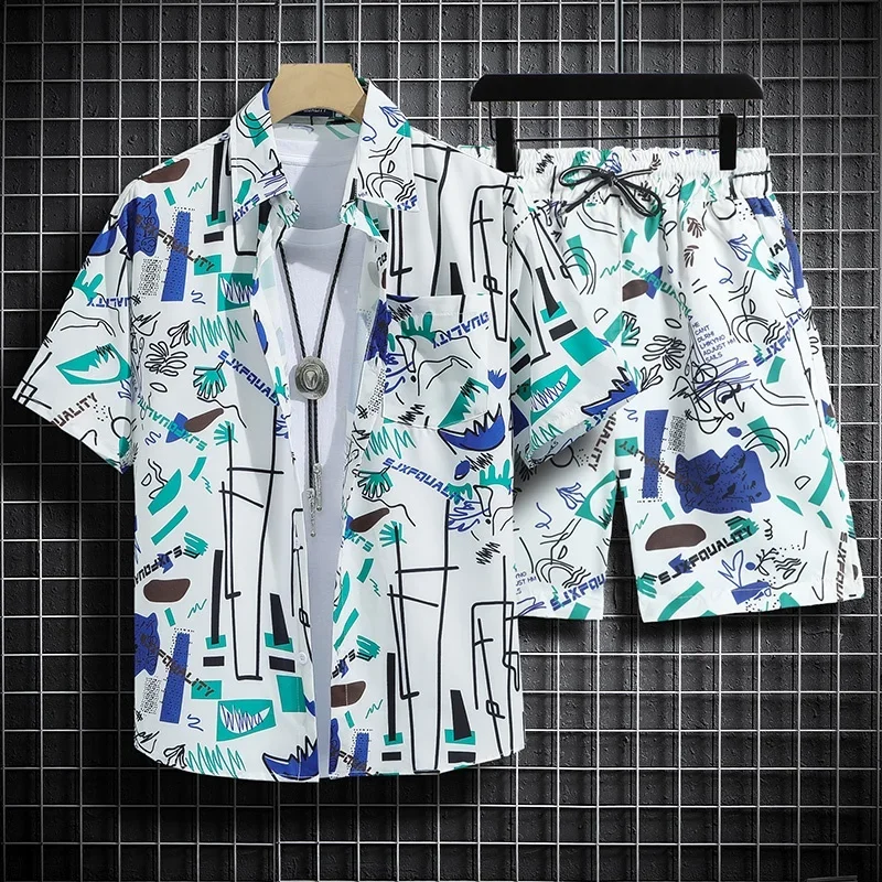 2024 New  Short Sleeve Floral Shirt Beach Suit Suit Men's Seaside Travel Clothes Hawei Style Thai Travel Couple Casual Tops